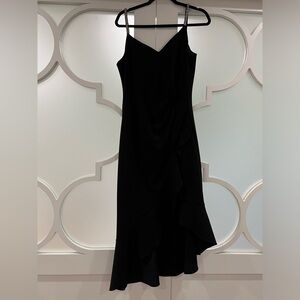 XSCAPE Black Rhinestone Spaghetti Ruffle Midi Dress size 10